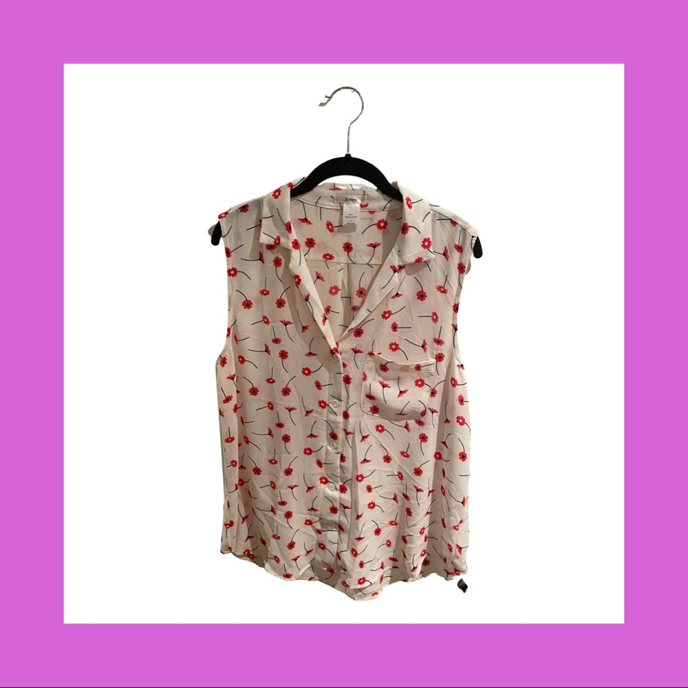 Esley Red & White Floral Print Sleeveless Blouse